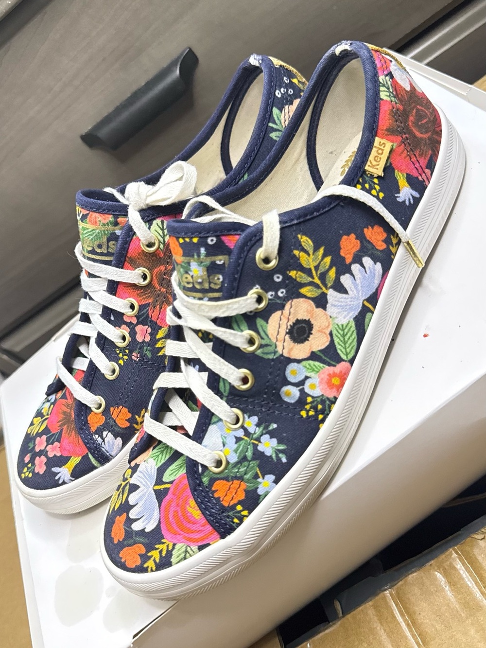 Keds x Rifle Paper Co. Kickstart Wild Rose Navy Blue Floral Sneakers Size 8.5